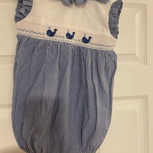Charming Blue Whale Embroidered Romper